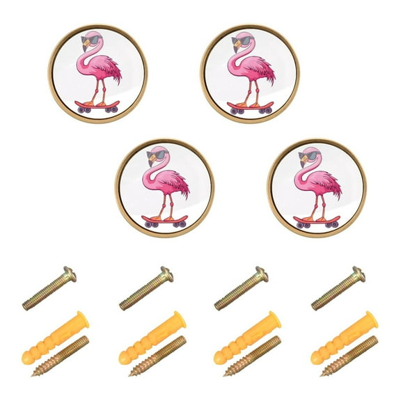 Yayeee 8 Pack Cabinet Knobs with Screws Round Zinc Drawer Pulls for Kitchen, Skateboard Flamingo