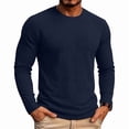 thumbnail image 3 of IAJDKMEK Men's Long Sleeve Crew Neck Shirt - Terry Cloth Textured Pullover Tops, Thermal Warm Casual Shirts for Cold Weather,Navy 3XL, 3 of 9