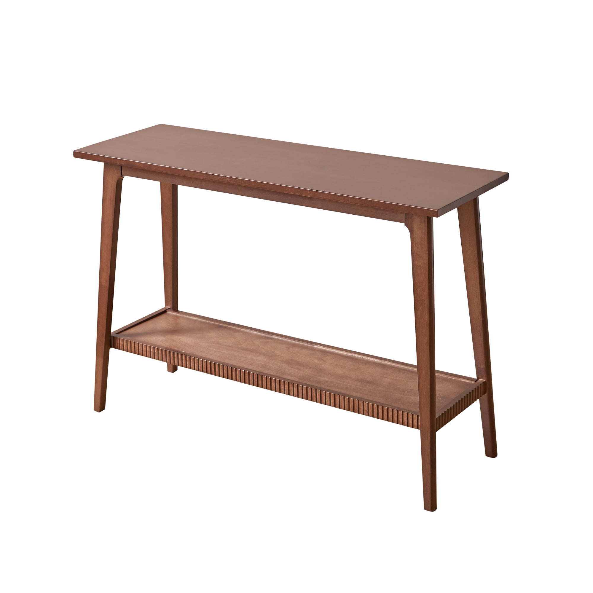 GARITIN Solid Wood Console Table, 2-Tier Entryway Sofa Table, Narrow Long Hallway Accent Table with Storage Shelf, Sofa Side Table for Living Room Foyer, Walnut