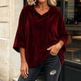 thumbnail image 5 of Gamivast Velvet Hoodie Pullover for Women Sweatshirts Half Sleeve Drop Shoulder Drawstring Velour Tops Casual Loose Fit Comfy Y2K Fall Loungewear Wine XXL, 5 of 7