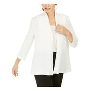 KASPER Womens Ivory 3/4 Sleeve Open Cardigan Top Petites Size: PXL