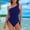 Navy, variant on Women's One Shoulder Ruched One Piece Swimsuit Tummy Control High Cut Cheeky Bathing Suit