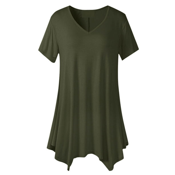 Camisas de Manga Corta para las Mujeres Casual V-Cuello Color Sólido Blusa, Poliéster Ligero Imprimir el Top para la Primavera Y el Verano Diario, Fiesta Y Trabajo