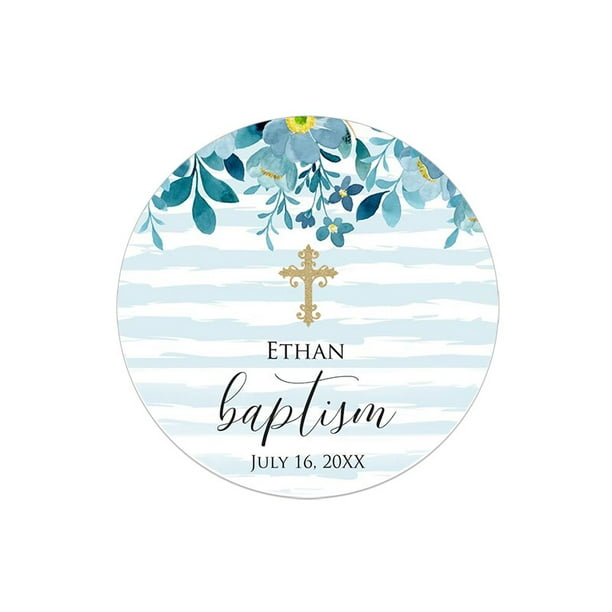 Etiquetas adhesivas para bautizo y bautismo, calcomanías personalizadas con nombre, fecha, texto, primera comunión, marco Floral, fiesta