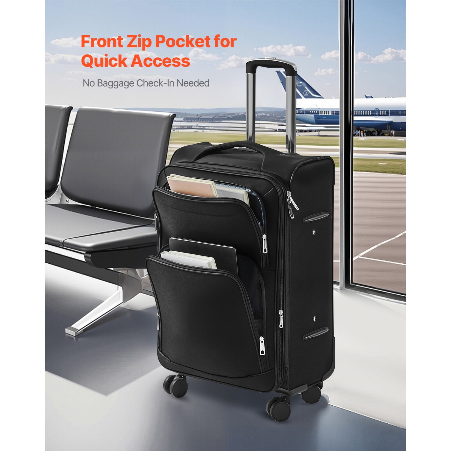 KFFKFF Softside Expandable Spinner Luggage 24" Checked Softside Spinner Luggage with Expandable Zippered Pocket and TSA Lock