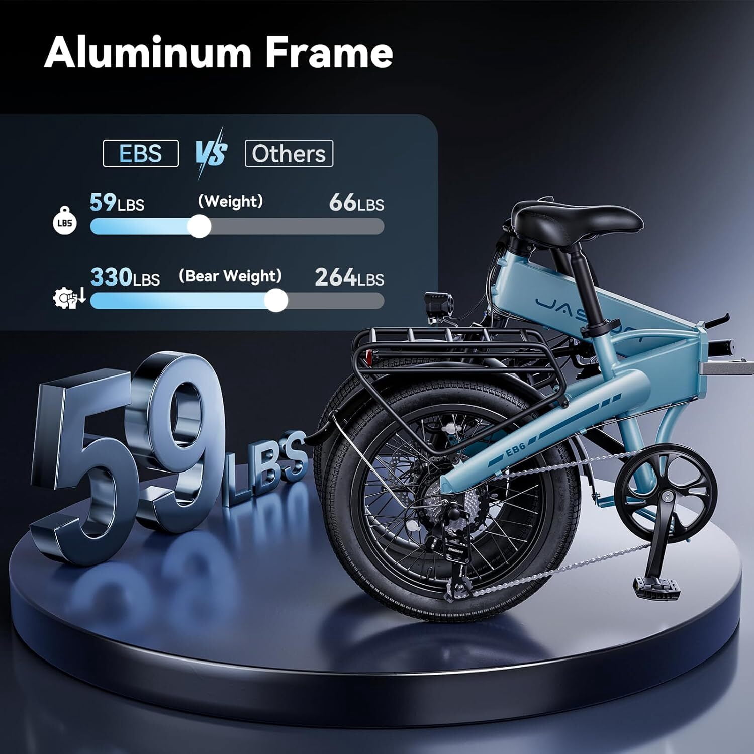 Jasion EB6 Electric Bike for Adults, 1000W Peak Motor Folding Ebike with 48V Removable Built-in Battery, Up to 50 Miles, 20" Fat Tire Foldable Electric Bicycle, UL 2849