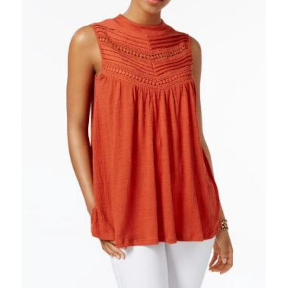 Cable & Gauge Cable & Gauge Women's MockNeck Sleeveless Red Lace