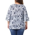 thumbnail image 4 of DARING DIVA Women's Plus Floral V Neck Tiered Ruffle Bell Sleeve Blouse 2X White Blue, 4 of 6