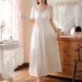thumbnail image 3 of Defitshape Women's Victorian Nightgowns Cotton Frilly Nighty Short Sleeve Soft House Sleep Dress with Removable Built in Bra White Small, 3 of 5