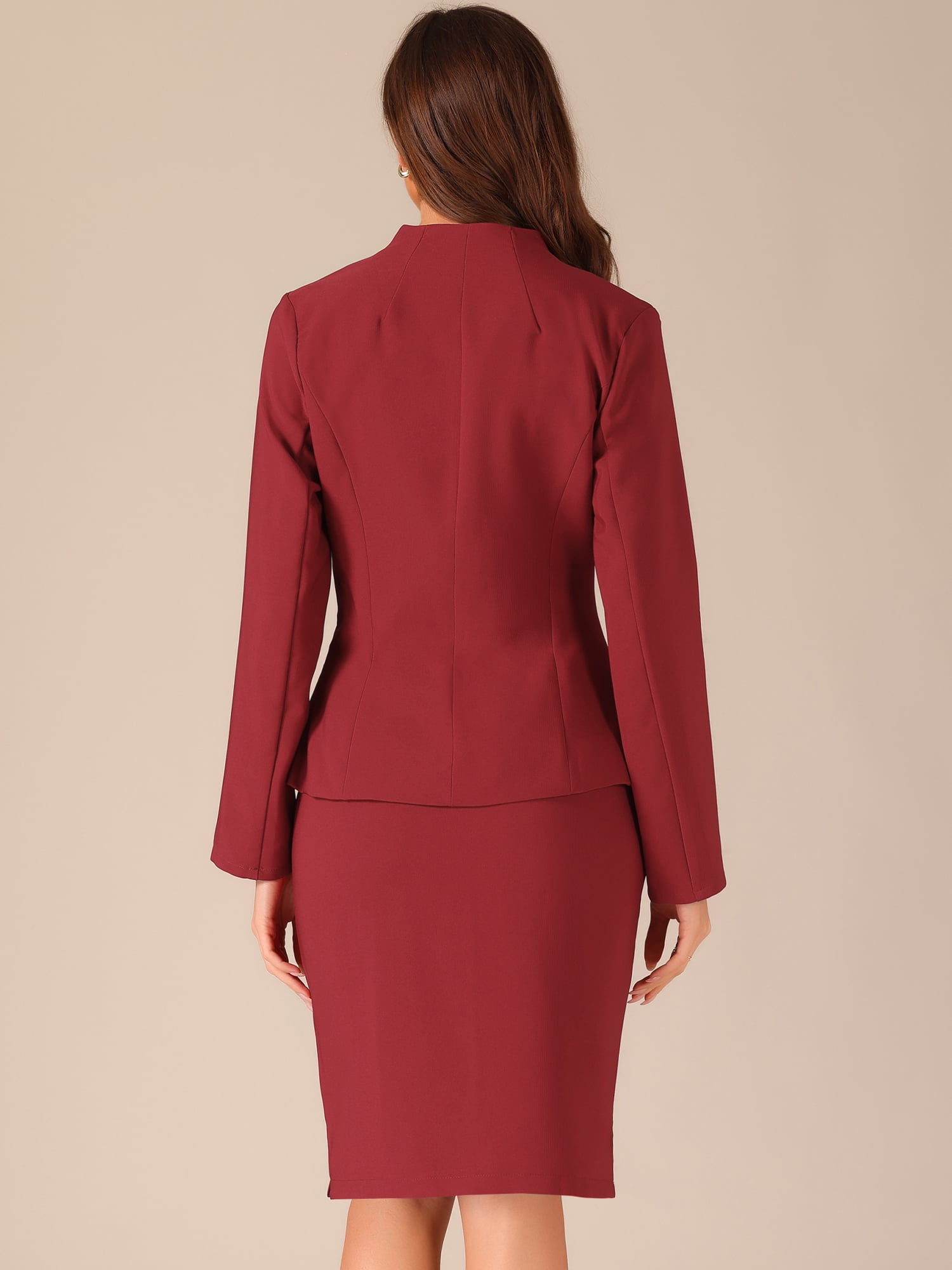 Daring Diva Women's 2-Piece Business Blazer Pencil Skirt Suit Set L Burgundy, Size: Large