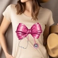 thumbnail image 4 of Nurse Graphic T-Shirt | Pink Bow with Stethoscope Medical Worker Tee, Navy, Size 2XL, 4 of 6