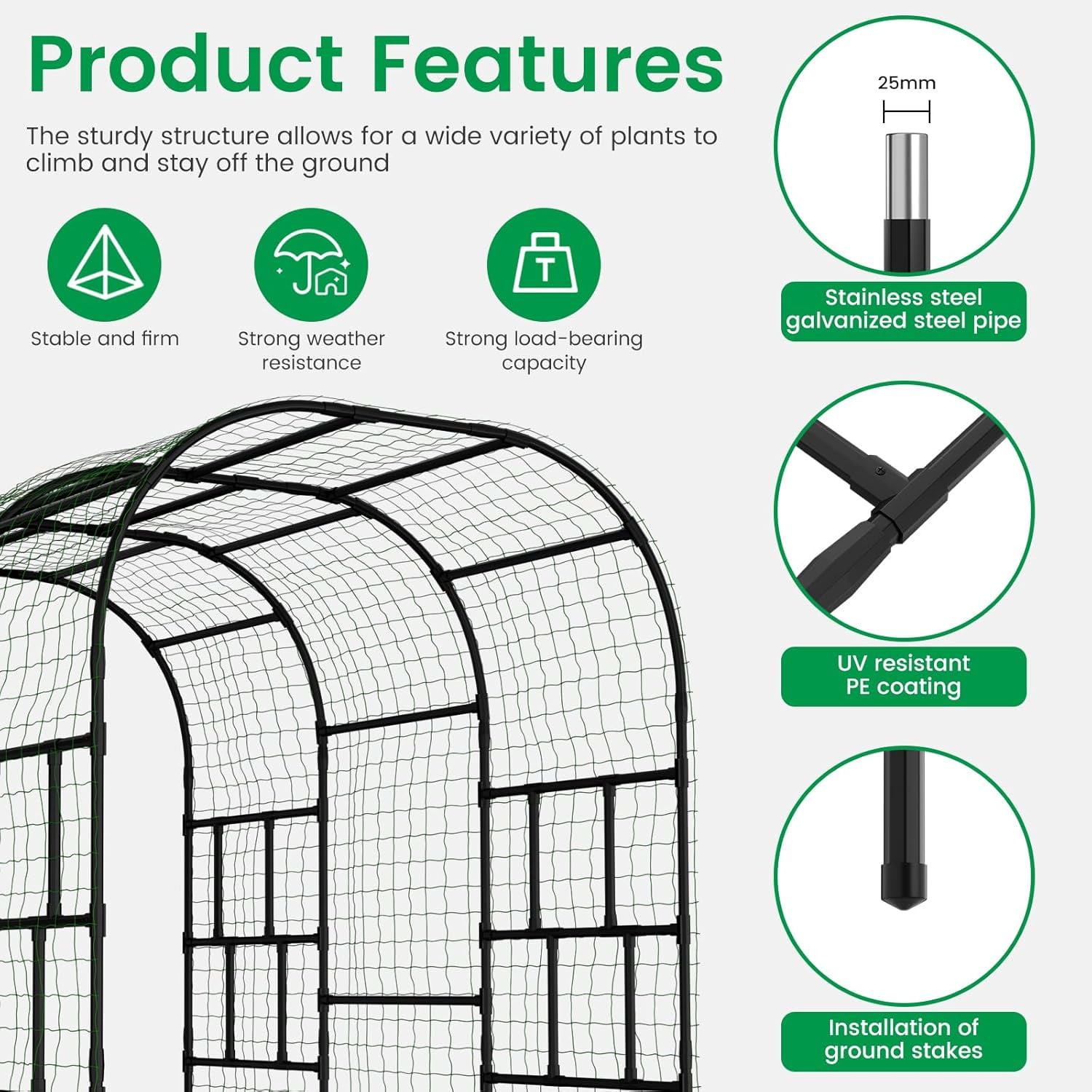 FICISOG Outdoor Garden Arch Trellis, 118" x 79" x 87" Extra Large Garden Trellis for Climbing Plants Outdoor, Plant Support for Cucumber Grape Vine Vegetable Fruit and Garden Gazebo