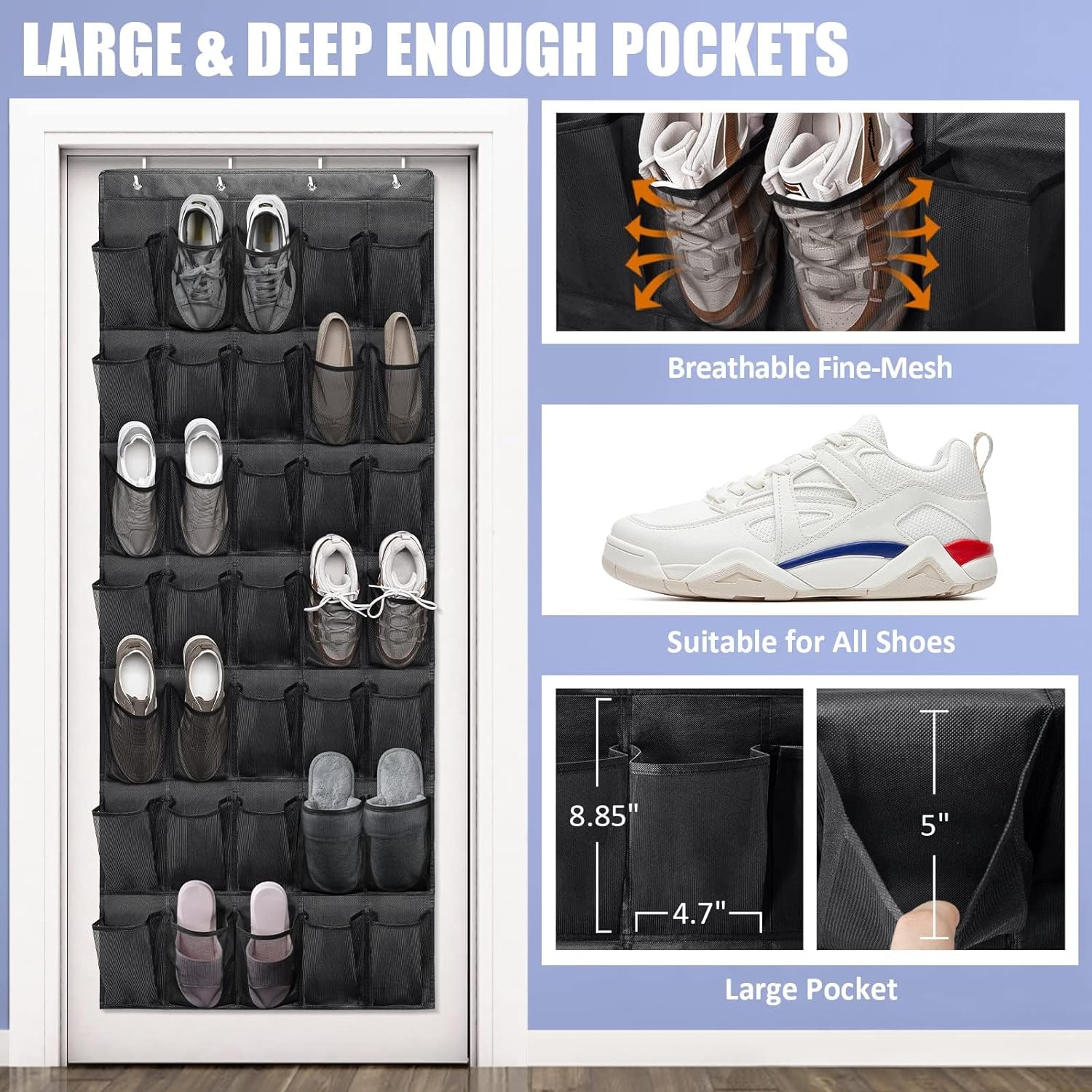 Scidweet Over-the-Door Shoe Organizer, 35 Pockets, Black photo 3