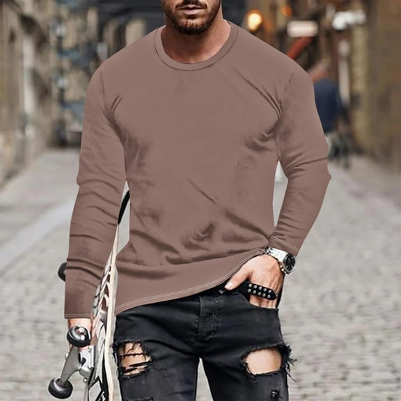 PNTUTB Autumn/Winter Fashion Men's Solid Color Casual Comfortable Crew Neck Long Sleeve Base Layer Top
