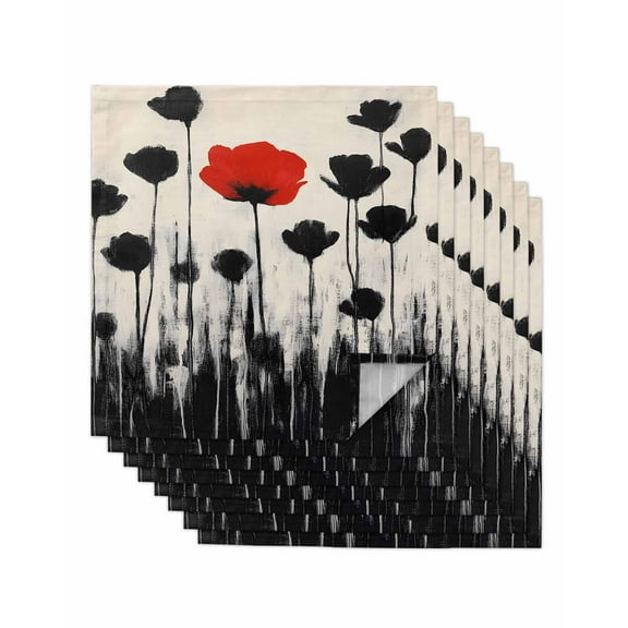 Hokiten Kitchen Dinner Napkins Set of 8 Black Red Flowers Cloth Napkins Reusable Washable Table Napkins for Weddings Cocktail Parties Holiday Table Decor 20x20 Inch
