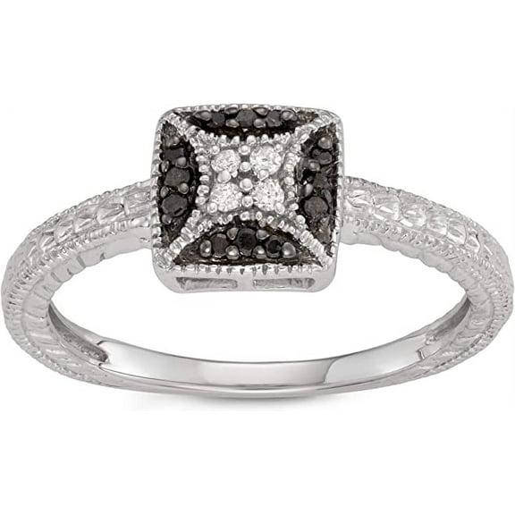 MyDiamondBox 1/10 Carat Total Weight (cttw) Sterling Silver, White and Black Diamond Square Wedding Ring - Bridal ring for Women (Size: 7)