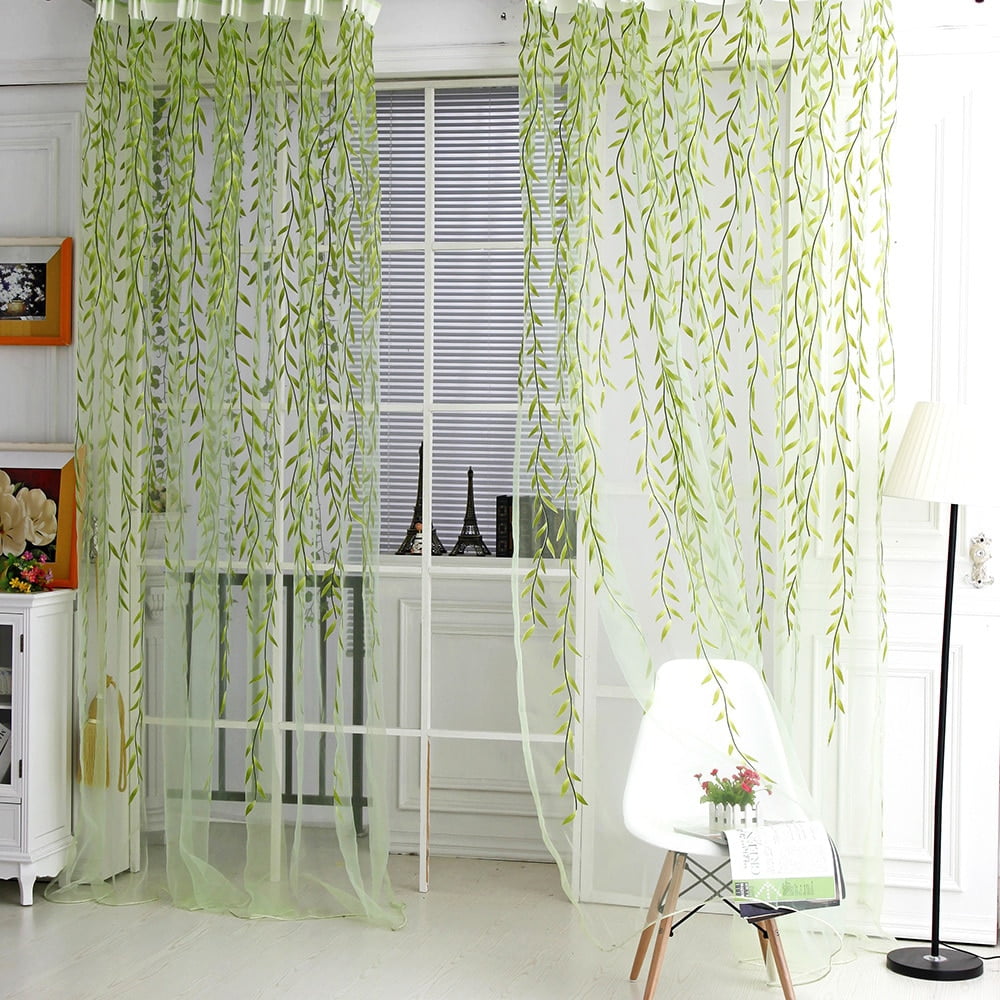 Willow Leaf Tulle Voile Door Window Curtain Drape Panel Sheer Scarf Valance