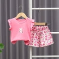 thumbnail image 2 of felwors Toddler Baby Girl Summer Clothes Ruffled Sleeve Ribbed Knit T-Shirt Tops Cute Floral Shorts Set 2Pcs Outfits,Pink,2-3 Years, 2 of 6
