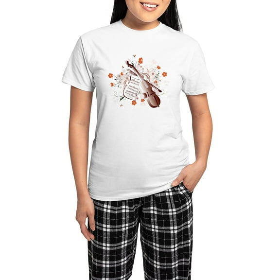 CafePress - Floral Violin Women's Light Pajamas - Women's Short Sleeve Print T-Shirt and Pants Light Cotton Pajama Set