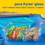 Pyrex MealBox 4-cup Divided Glass Food Storage Container with Turquoise Lid
