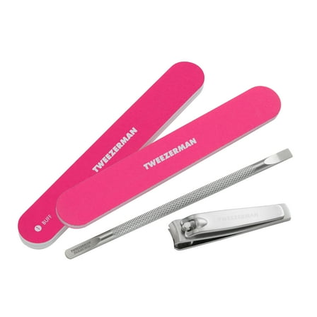 Tweezerman Ultimate Neon Pink Manicure Set Includes a Nail Pushy, Clipper, Buffer and File