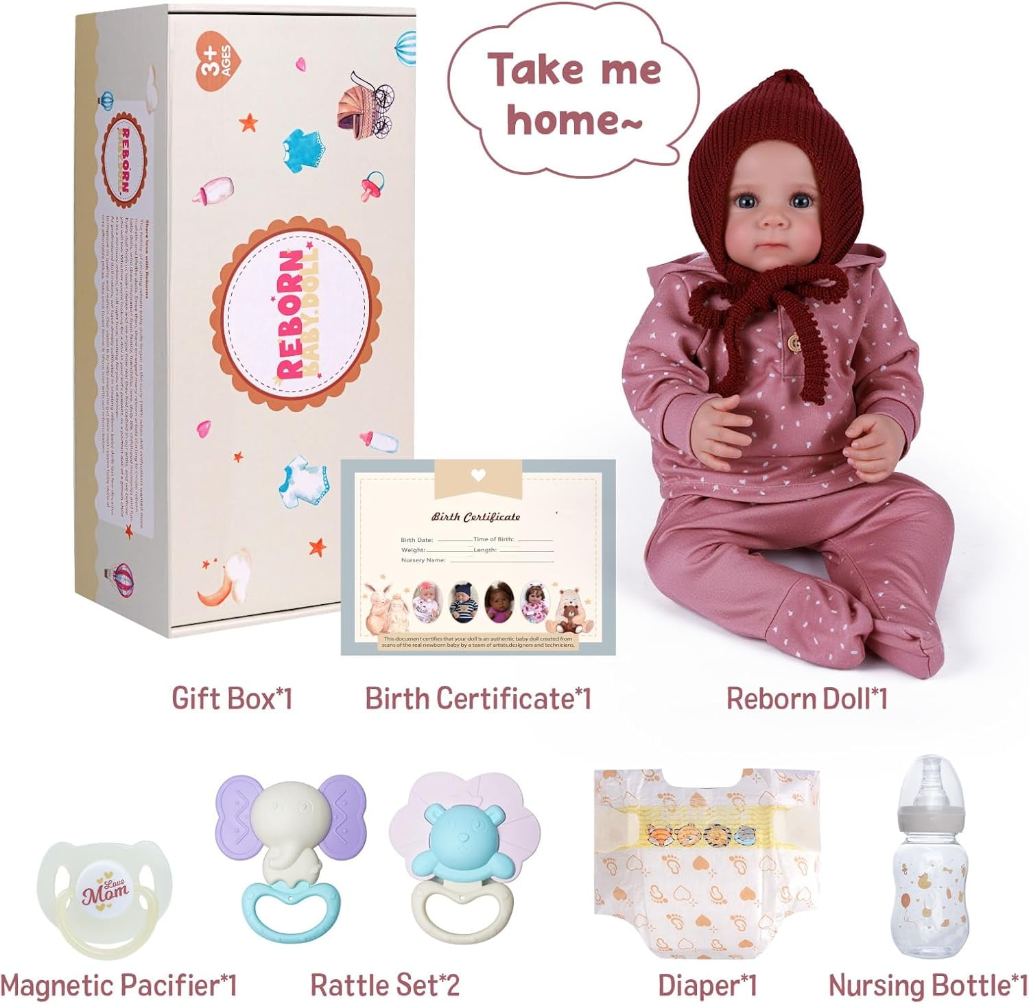 RSG Reborn Dolls 17 Inch Open Eye Soft Cloth Body Real Life Babies Cute Lifelike Handmade Poseable Kids Birthday Gift