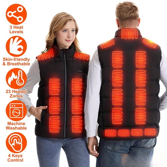 Style Heated Vest for Men Women, 23 Zones 2 Temperature Settings, Sleeveless Stand-Up Collar Jacket, USB Electrically Heated Warm Vest (Batteries Not Included), Suitable for aoutdoor hunting and hiki