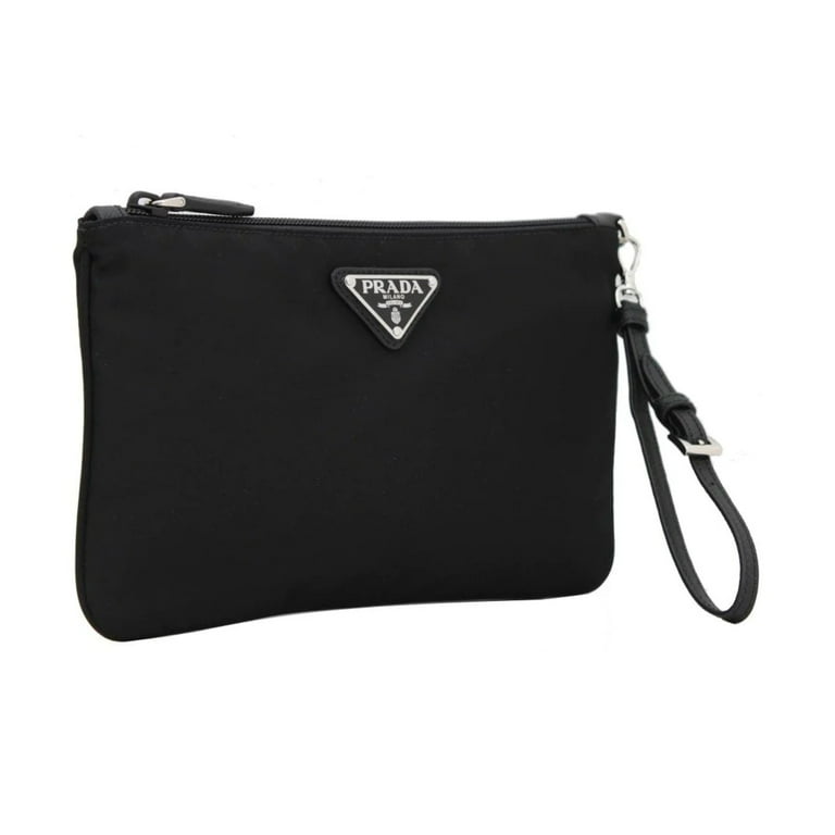 New Prada Black Tessuto Nylon Pouch Prada Logo Wristlet Clutch Bag