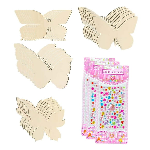 simhoa 28 Pieces Natural Wooden Butterfly Cutouts DIY Tags Wood Slices for Party Favors