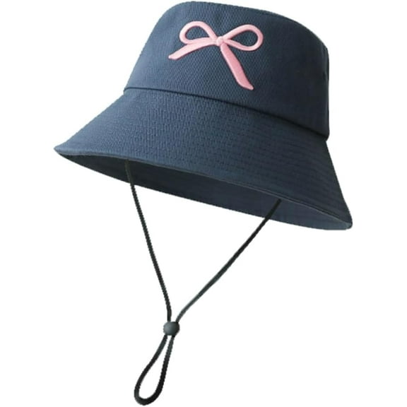 Bucket Hat for Women Embroidered Bucket Hat Bow-Tie Travel Beach Sun Hats Outdoor Vacation Cap Wide Brim Fishing Cap