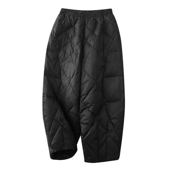 AINIYS Women's Quilted Down Pants Elastic Waist Insulated Warm Trousers for Winter Outdoor Daily Wear Cold-Weather Activities Black L