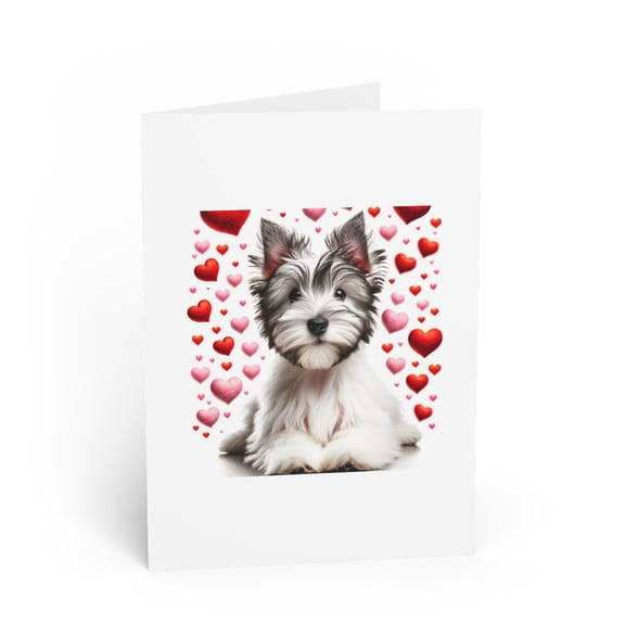 DistinctInk Greeting Card / Note Card - Valentine's Day Skye Terrier Puppy - PACK of 10