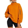 thumbnail image 2 of Mock Neck Sweatshirt Women Long Sleeve Casual Lightweight Sweatshirts No Hood Fall Fashion Oversized Turtleneck Pullover,L, 2 of 9