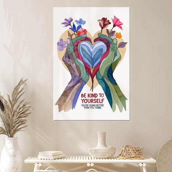 Home Decor- Be Kind to Yourself Watercolor Wall Art Poster Size 24''x36'' Goldengate