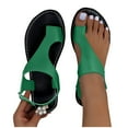 thumbnail image 4 of Flat PU Leather Sandals for Women Dressy Sandals with Open Toe Ring Loop Strap Slip on Slide Flip Flops Slippers Green Women Sandal, 4 of 5