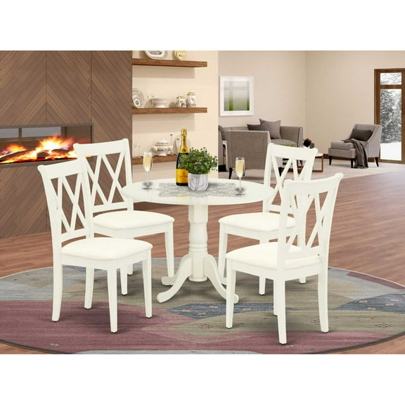 East West Furniture Dining Room Set Linen White, DLCL5-WHI-C