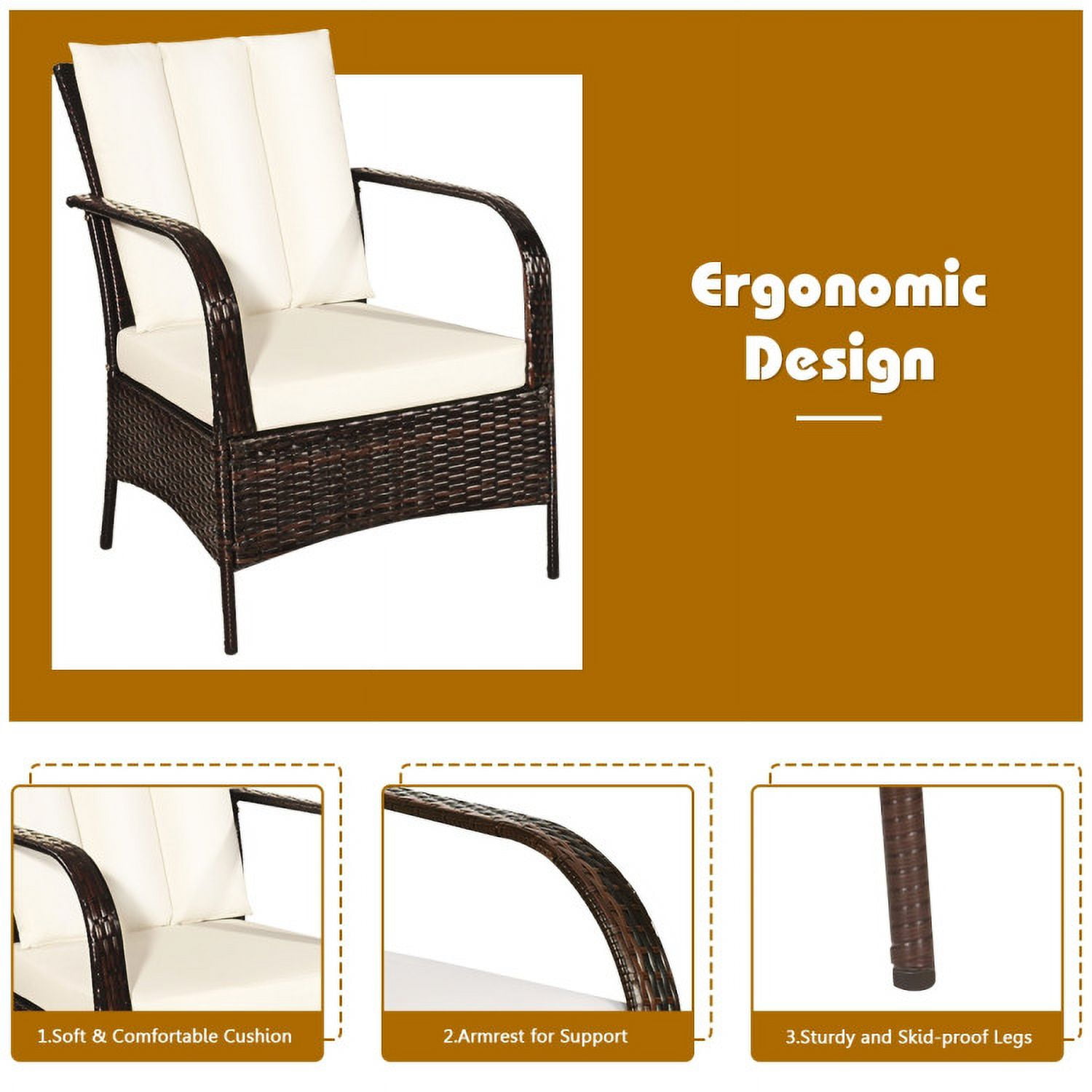 Aimee Lii 3 Pcs Patio Conversation Rattan Furniture Set, Small Patio Set with Glass Top Coffee Table and Cushions, White Aimee Lii 3 Pcs Patio Conversation Rattan Furniture Set, Small Patio Set with Glass Top Coffee Table and Cushions, White