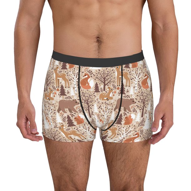Balery Woodland Animals in Neutral Tones Calzoncillos bóxer para hombre, ropa interior de algodón suave y transpirable con cinturilla de nailon-X-Large