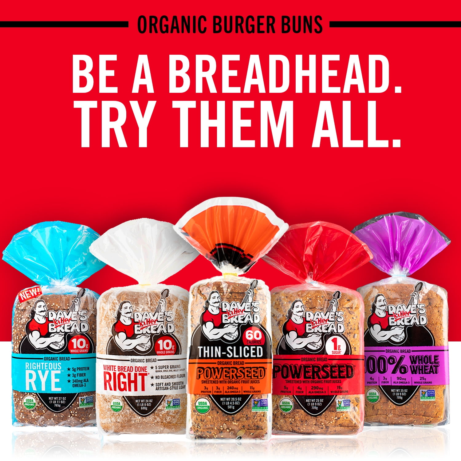 Dave's Killer Bread 21 Whole Grains and Seeds Organic Hamburger 