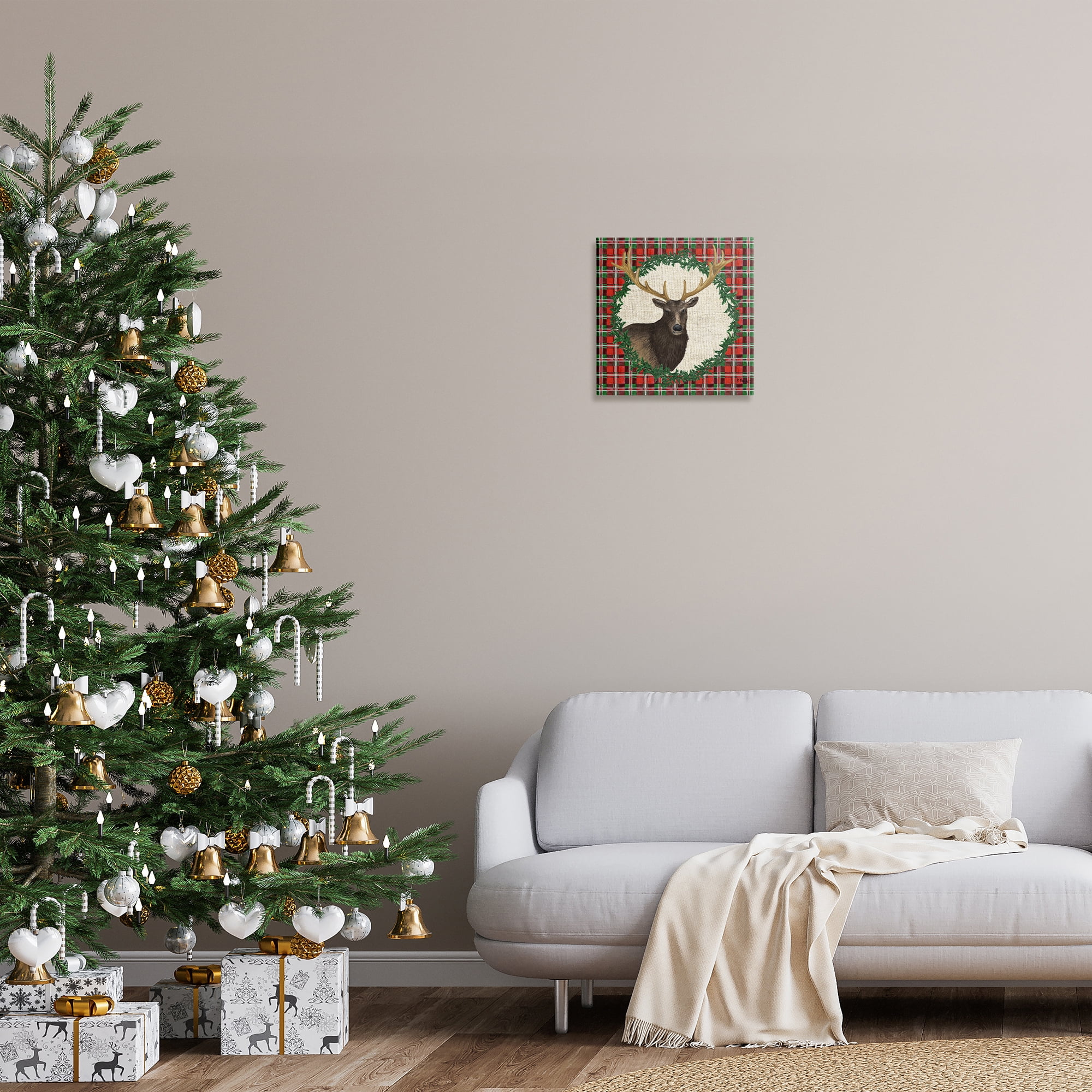 Stupell Industries Festive Plaid Elk Holiday Painting Wrapped Canvas Art Print Wall Art, 17 x 17