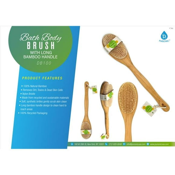 Pursonic  Bath Body Brush with Long Bamboo Handle