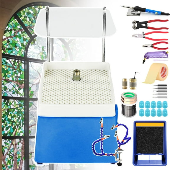 Stained Glass Starter Kit,Stained Glass Kits for Adults,Stained Glass Grinder with 5/8" 1" Grinder Bit,60W Soldering Iron Kit,Glass Cutter Tool Kit(5pcs),&Solder exhaust fan&Solder Clamp