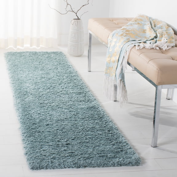 Safavieh Madrid Miah Solid Polyester Shag Runner Rug, Aqua, 2' x 8'