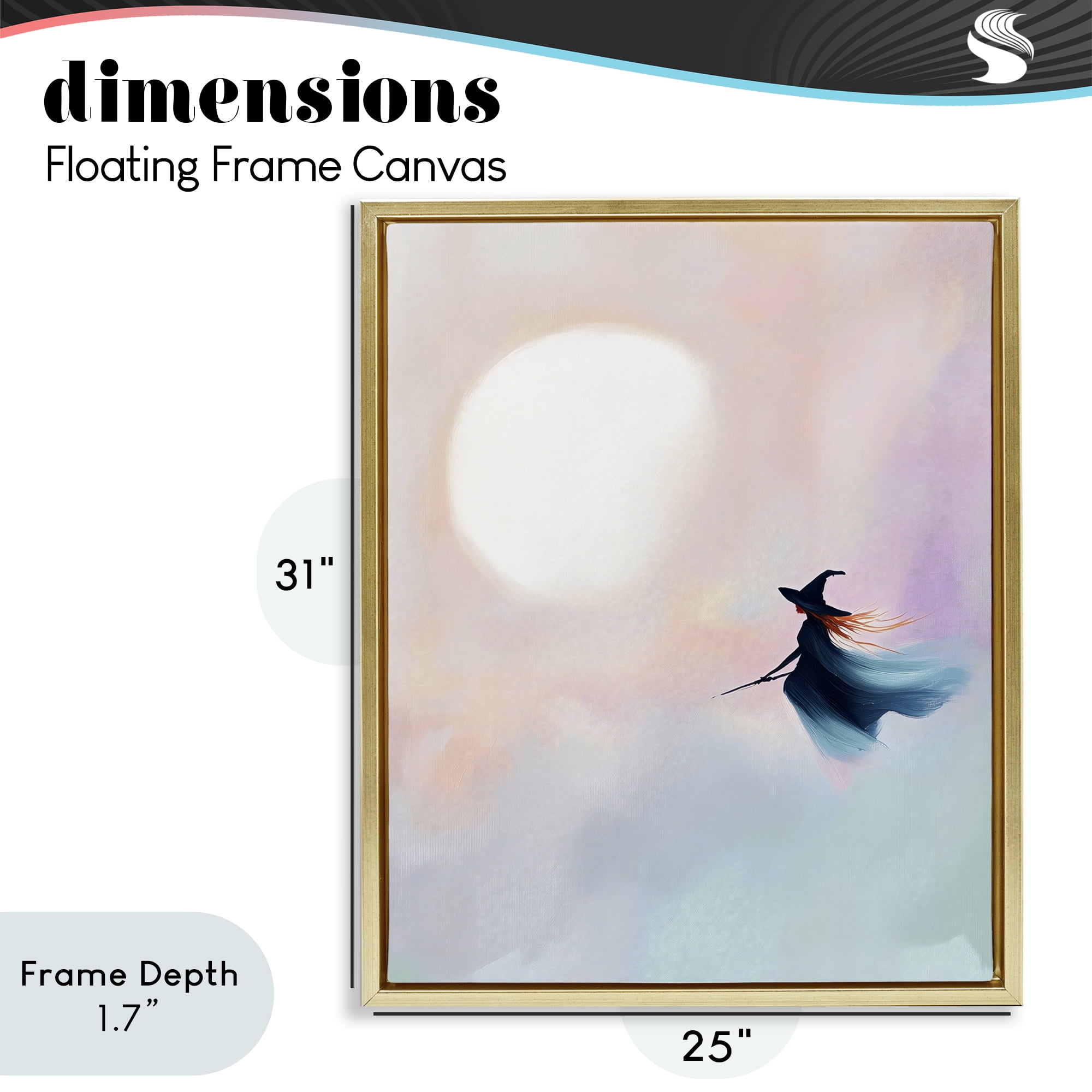 Stupell Industries Witch Flying at Sunset Gold Framed Floater Canvas Wall Art, design by The Prints Vibe