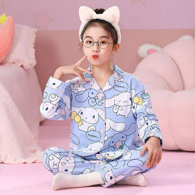 Sanrioes Anime Cinnamoroll Kuromi Children Pajamas Sets Cartoon