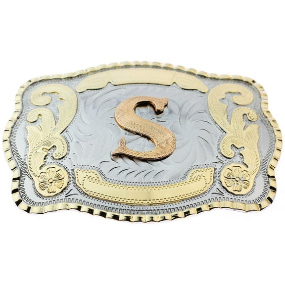 Initial Letter "S" Cowboy Rodeo Western Large Gold Tone Belt Buckle