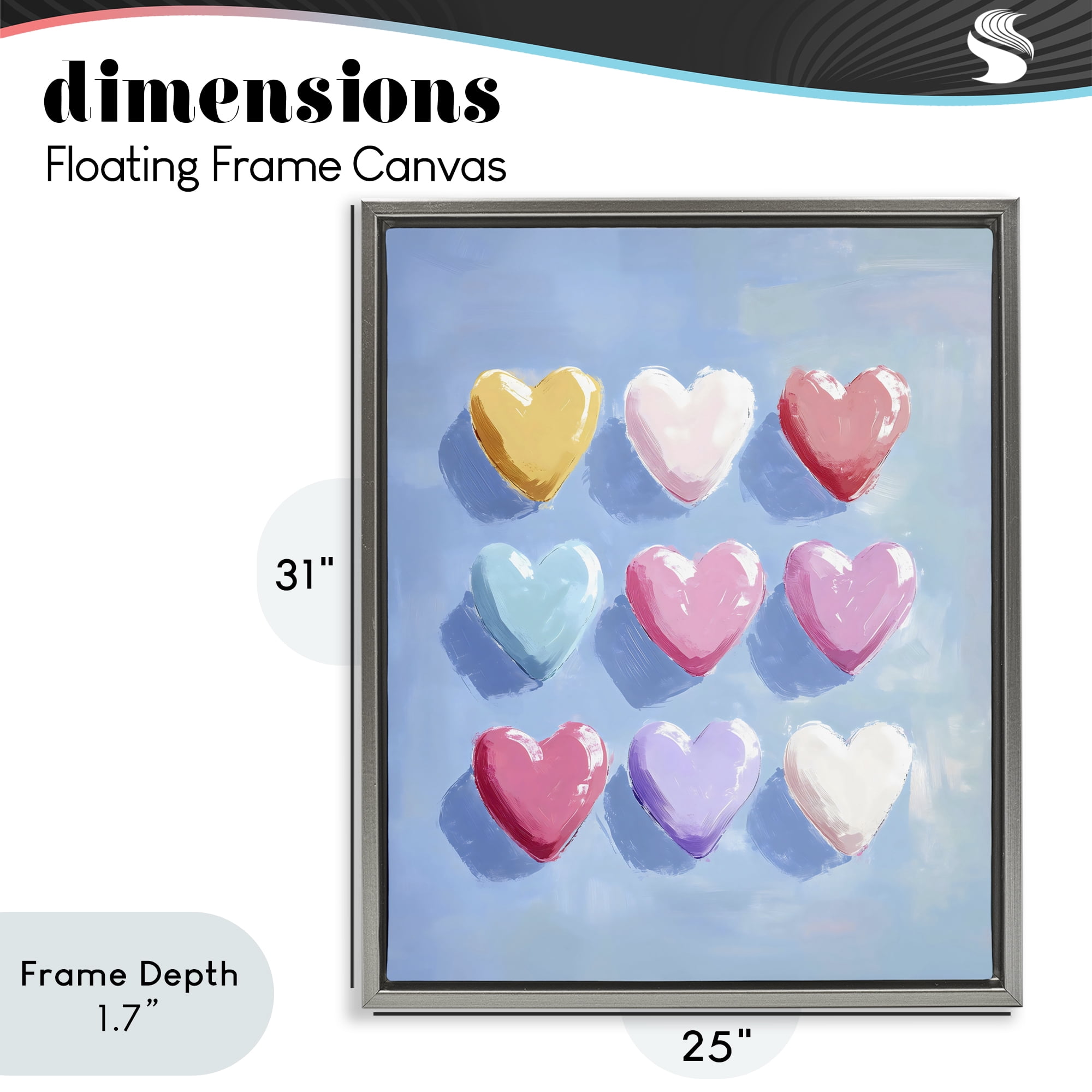 Stupell Industries Pastel Heart Grid Gray Framed Floater Canvas Wall Art, design by The Prints Vibe