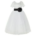 thumbnail image 2 of Ekidsbridal Ivory Floral Lace Vintage Flower Girl Dresses with Colored Sash Pretty Princess Formal Photoshoot Ceremonial Gown LG2T 5, 2 of 3