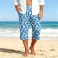thumbnail image 3 of Mens Swim Trunks Men's Casual Hawaiian Print Drawstring Cropped Capri Pants Resort Print Swim Trunks with Elastic Waist Summer Beach Shorts for Vacation Spring Travel Blue L, 3 of 9