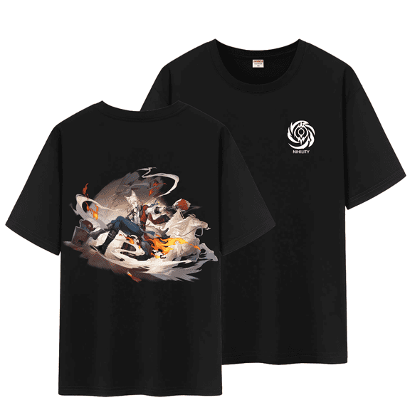 Qingyee Unisex Honkai Star Rail Splash Art and Path Double Side Graphic 100% Cotton Medium Weight Short Sleeve T Shirt